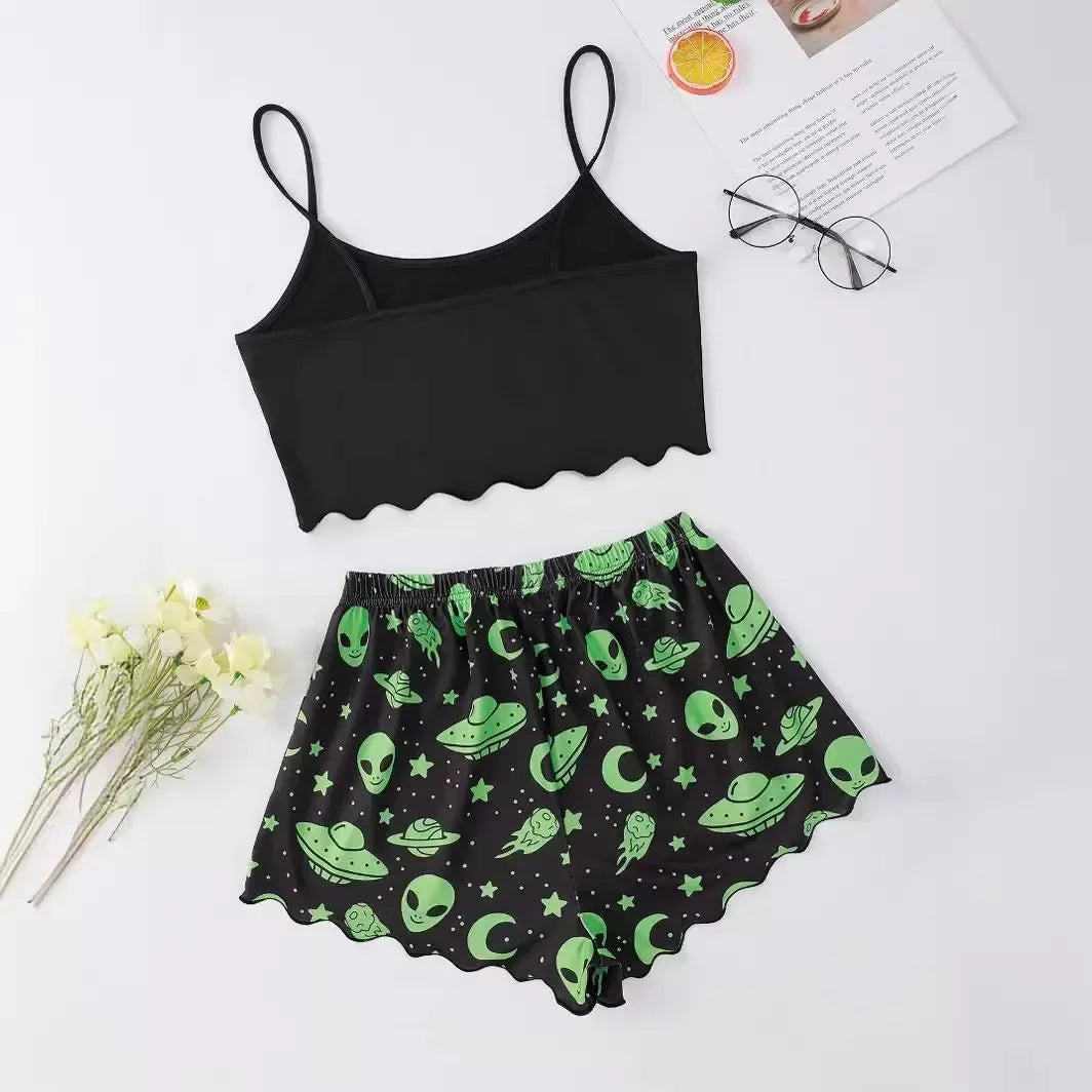Glowing the dark Alien Print Summer Pajama