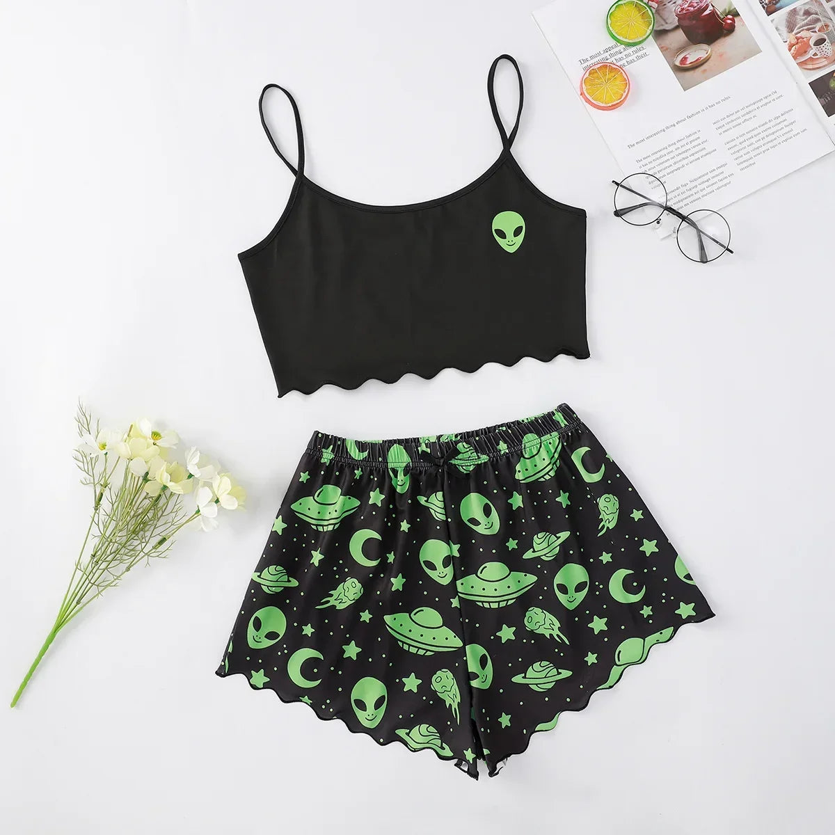 Glowing the dark Alien Print Summer Pajama