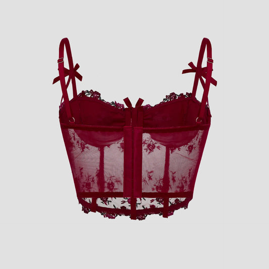 Crimson Floral Embroidered Corset